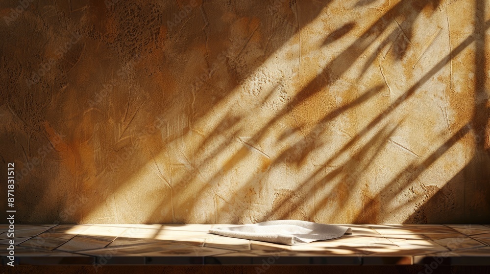 Wall mural Brown wall with napkin s shadow