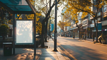 Fototapeta premium Mock up Banner signboard template at Bus Shelter Media outdoor street Sign display