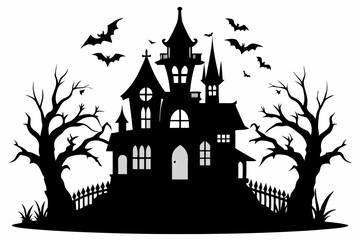 A Silhouette Vector Of Halloween Haunted House, Haunted House silhouette collection. scary halloween house bundle set,halloween at night and bats house logo