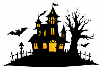 A Silhouette Vector Of Halloween Haunted House, Haunted House silhouette collection. scary halloween house bundle set,halloween at night and bats house logo