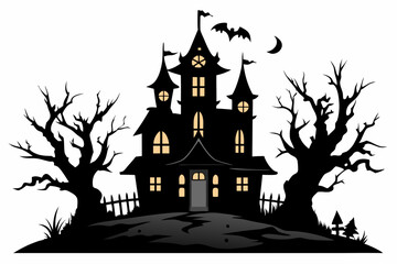 A Silhouette Vector Of Halloween Haunted House, Haunted House silhouette collection. scary halloween house bundle set,halloween at night and bats house logo