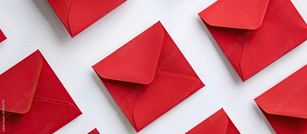 Leinwandbilder overhead shot of red envelopes on white backdrop with space for text or images. ideal for messages o