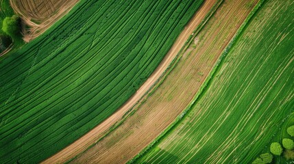 Naklejka premium Aerial view of agricultural fields green and plowed areas