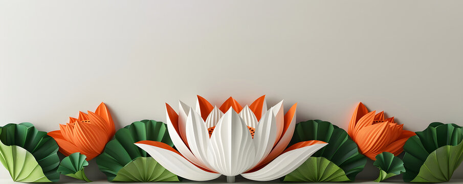 Magic Lotus flower in indian flag color pattern. Water lily flower on pond yoga peace calm inspiration. Oriental Indian style. Ornament for print, card, paper. Independence Day of India. Republic day