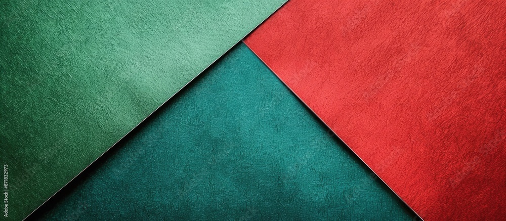Poster an attractive composition showcasing divided sections of textured green and red paper separated by a