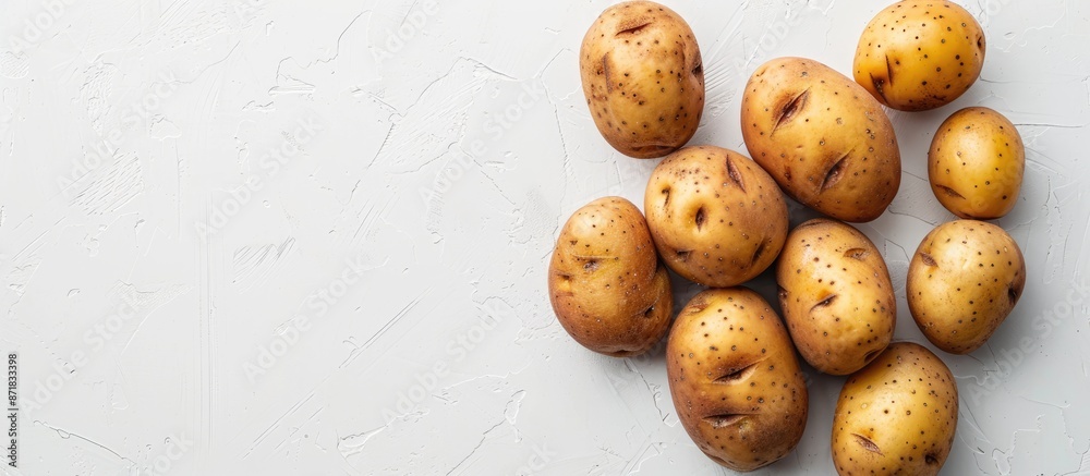 Poster potatoes displayed on a plain white backdrop for a copy space image.