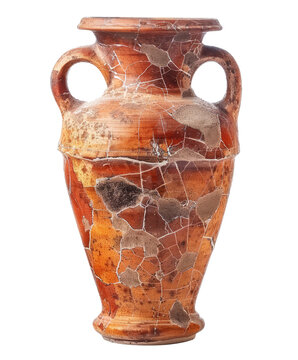 antique fractured amphore vase isolated on white or transparent png