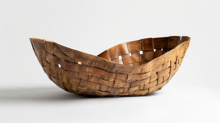Obraz premium Woven basket made of wood on a white backdrop