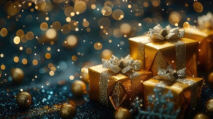 Golden gifts with stylish ribbons for celebrations.