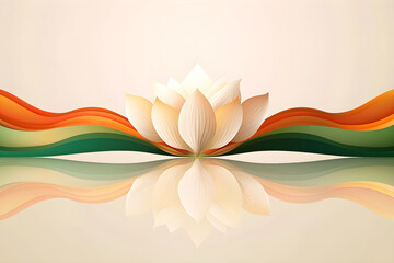 Magic Lotus flower in indian flag color pattern. Water lily flower on pond yoga peace calm inspiration. Oriental Indian style. Ornament for print, card, paper. Independence Day of India. Republic day