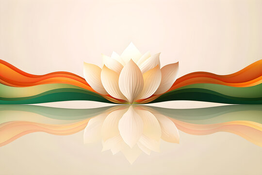Magic Lotus flower in indian flag color pattern. Water lily flower on pond yoga peace calm inspiration. Oriental Indian style. Ornament for print, card, paper. Independence Day of India. Republic day - Powered by Adobe