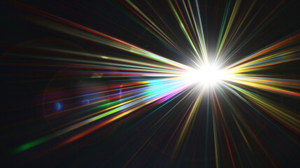 Light with rainbow rays on dark background.