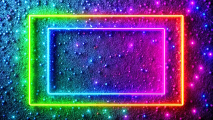 Obraz premium Neon Glowing Empty Frame, Festive glitter background, copy space.