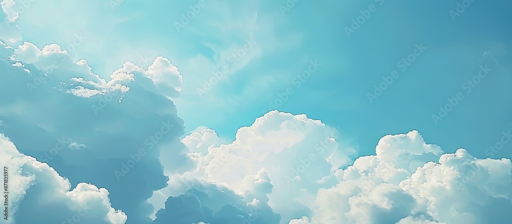 Poster a close-up of a serene blue sky with fluffy white clouds, with space for adding images.
