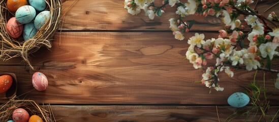 Easter-themed wooden table with ample copy space image.
