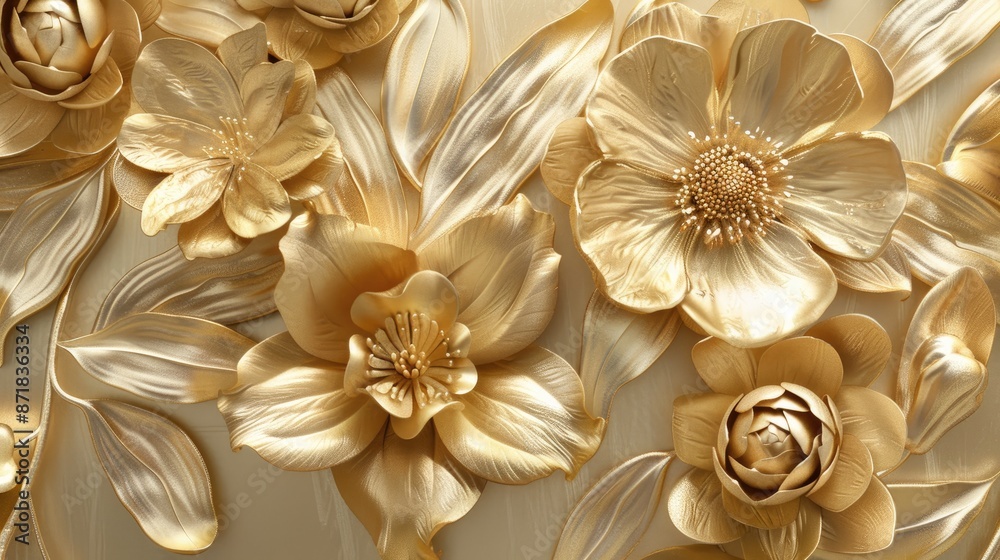 Wall mural Gold floral design with elegant leaf motif