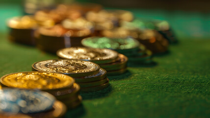 高く積まれたゴールドカジノコイン