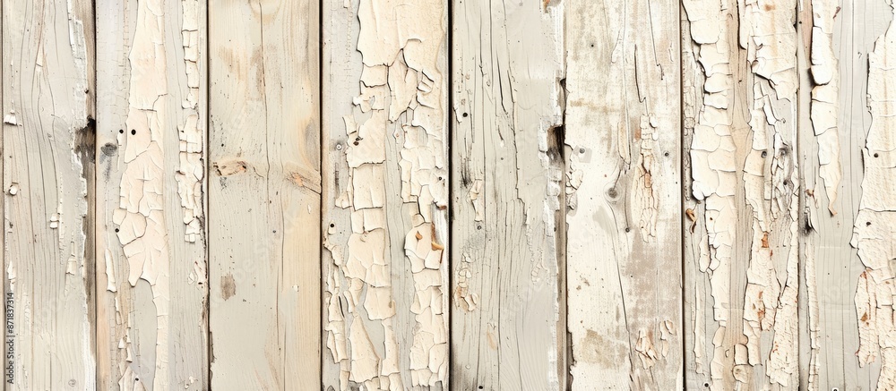 Poster a weathered wooden wall with beige paint remnants providing a rustic backdrop for a copy space image