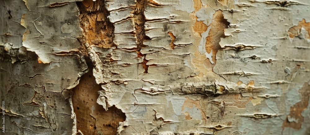 Aufkleber Close-up view of birch bark texture on a paper-like natural background with ample copy space image.