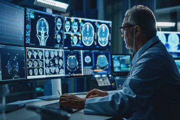 Fototapeta premium Doctor searching for information in digital systems, medical technology