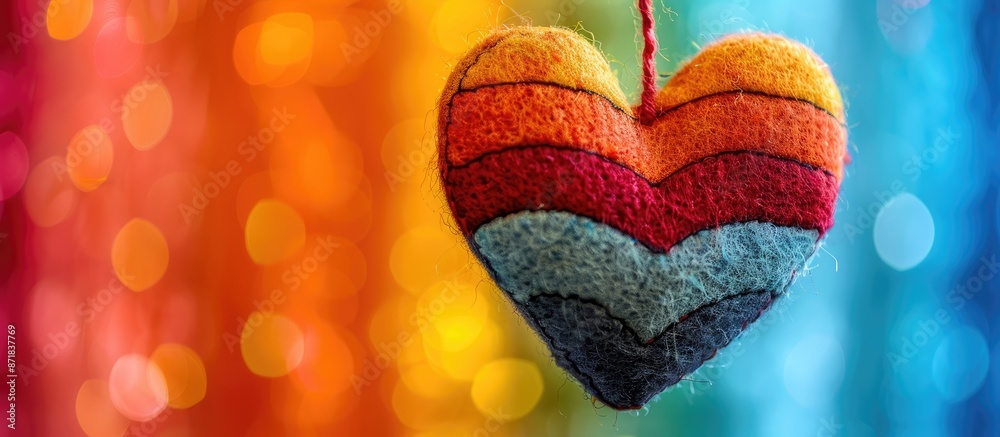 Poster valentine's day-themed handmade heart displayed against a colorful background with copy space image.