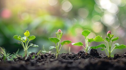 Selective focus background with copy space for text showcasing flower seedlings