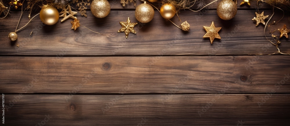 Aufkleber top view of christmas decorations on a wooden background with a copy space image.