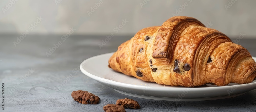 Aufkleber A croissant and a cookie are displayed on a plate on the table with a copy space image available.