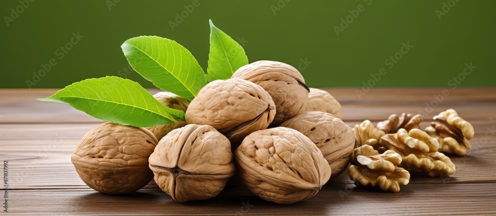 Aufkleber a detailed image showcases green immature walnuts with a blank space for adding text or graphics.