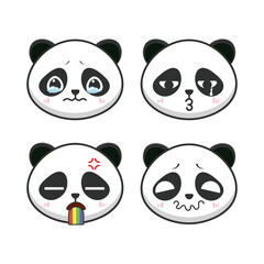 Vector set of kawaii panda bear cute emoji stickers