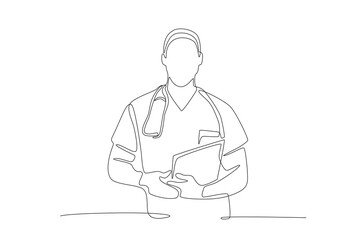 Male doctor. Care jobs concept one-line drawing