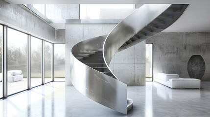 Spiral steel staircase with space for interior design purposes © The 2R Artificiality
