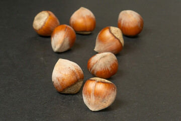 hazelnuts on a wooden table