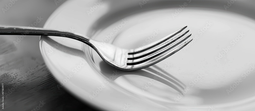 Aufkleber Monochrome image of a fork on a plate with copy space image available.