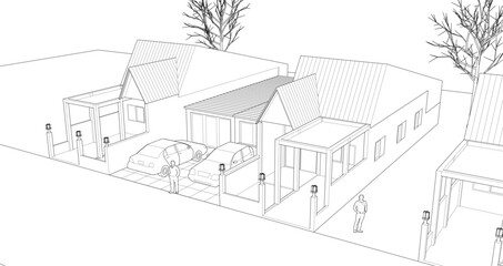 traditional residential architecture 3d illustration