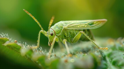 Fototapeta premium Tiny insect with green color on a plant leaf