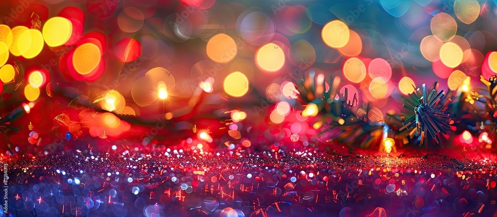 Poster blurry multicolored neon lights on a christmas-themed background with copy space image.