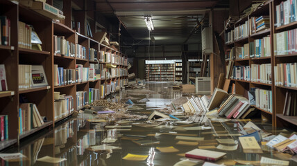 Fototapeta premium 豪雨による浸水した図書館