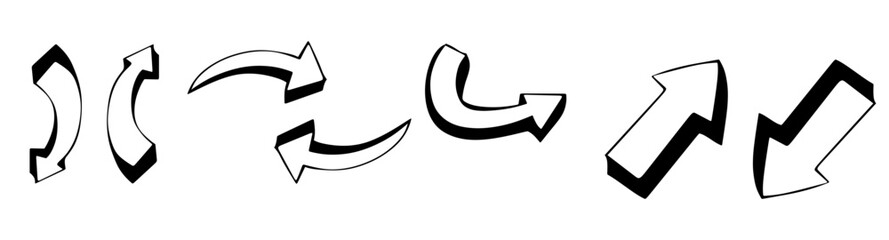 Hand painted curve arrow drawn with ink brush isolated on white background. Victor illustration