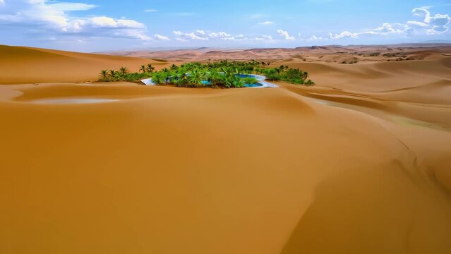 Aerial View of Sand Dunes and Oasis