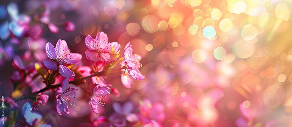 Poster colorful background with stunning blooming branches making a captivating copy space image.
