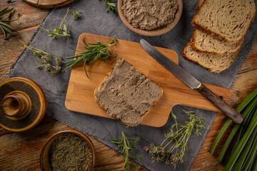 Top view of delicious homemade liver pate