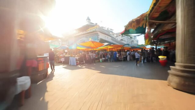 Stone Columns and Cobblestone Pathway at Sunset