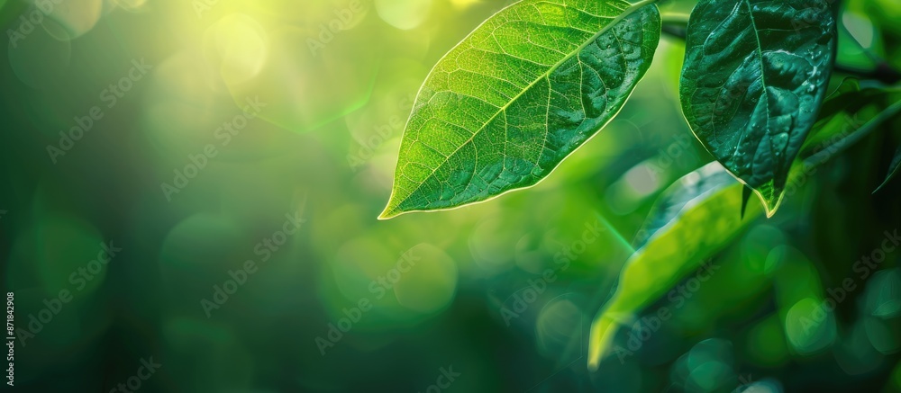 Poster blurry background of a leaf in green hues, perfect as a copy space image.