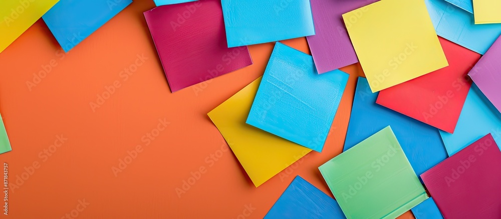 Poster Colorful office stickers displayed on a colored background, providing ample copy space image for concept ideas and notes.