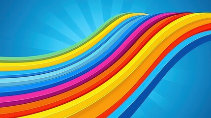 Obraz premium Vibrant Abstract Art with Multicolored Waves on a Blue Background, Dynamic and Modern Digital Design 