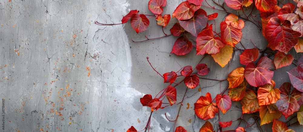 Poster Fall foliage set against a cement backdrop with copy space image available.