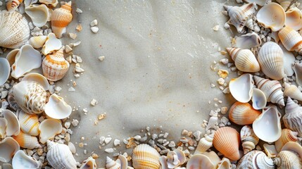 Fototapeta premium Shoreline shells photo with space for text