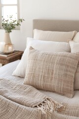 Cozy Bedroom Interior with Neutral Tones and Textured Linens
