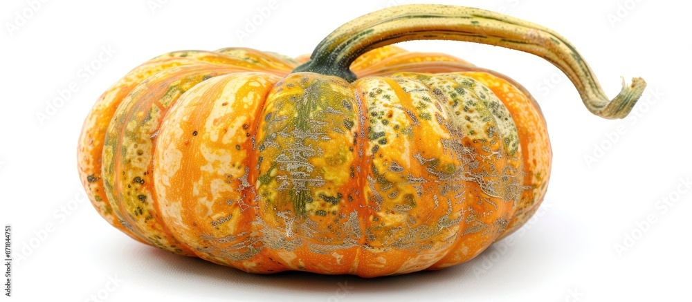 Poster close-up image of a ripe decorative pumpkin isolated on a white background, providing ample copy spa